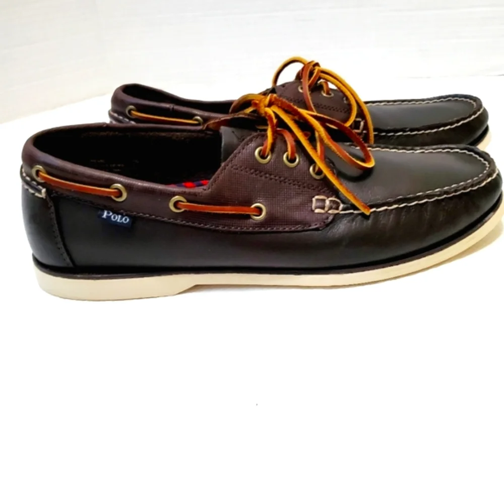 Polo by Ralph Lauren Brown Leather Boat Shoes with Tan Laces